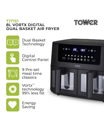 Tower T17151 Vortx Vizion Dual 8L Basket Digital Air Fryer