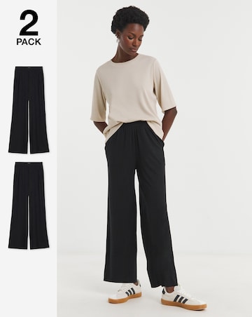 2 Pack Black Jersey Wide Leg Trousers