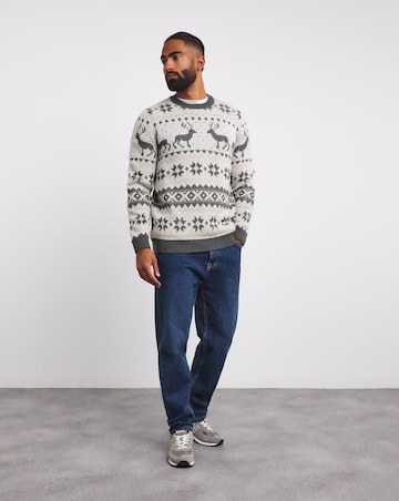 Grey Christmas Fairisle Crew Neck Jumper