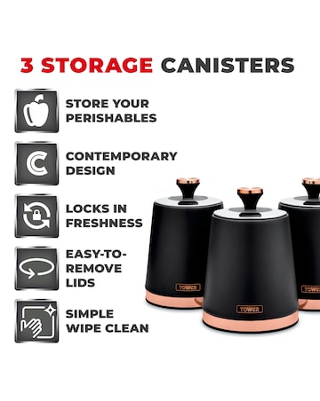 Tower Cavaletto Set of 3 Canisters Black
