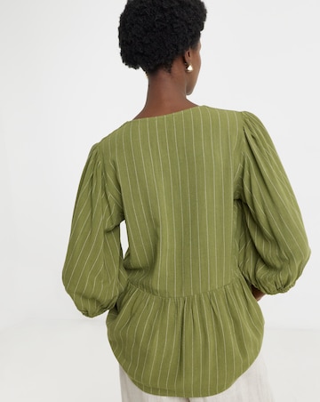 Puff Sleeve Shell Button Peplum Blouse