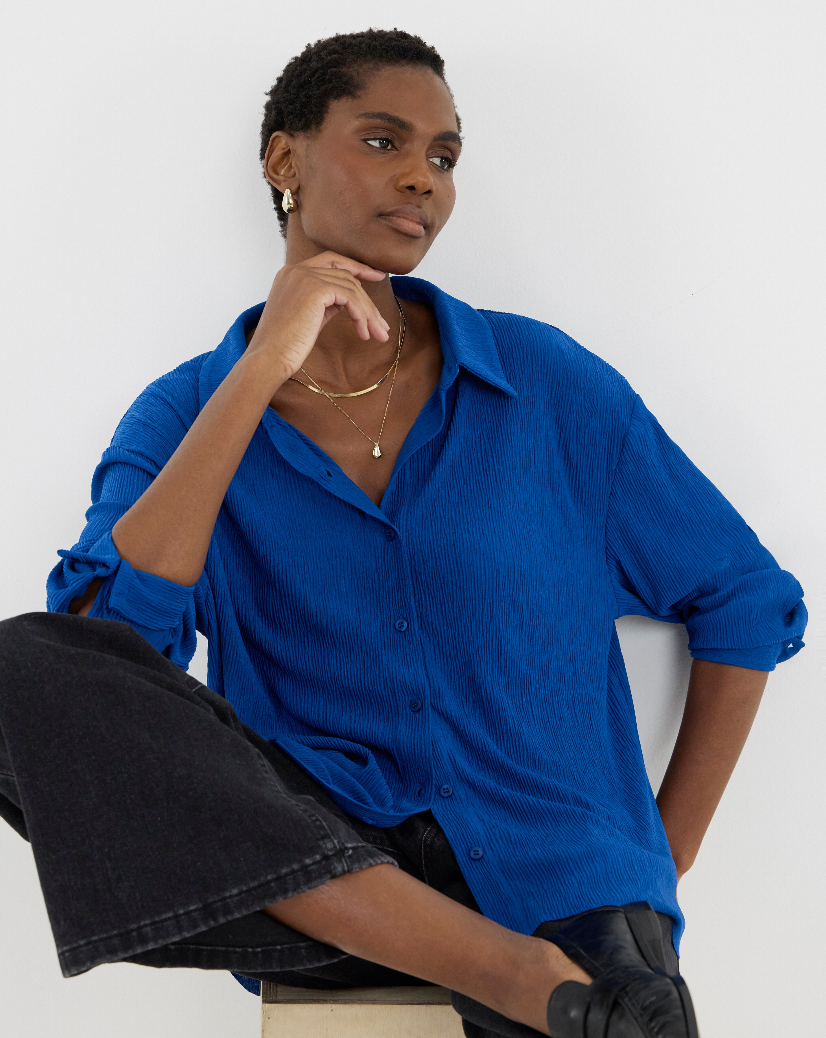 Blue Fine Plisse Soft Shirt