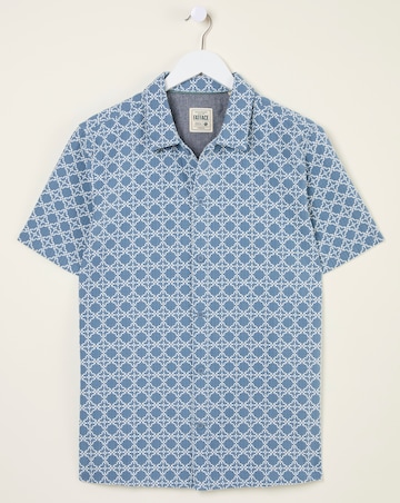 FatFace Embroided Geo Print Short Sleeve Shirt - Blue