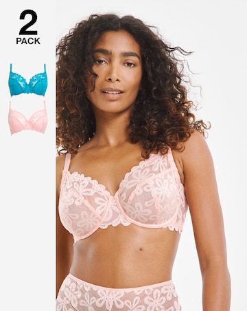 Pretty Secrets (2 Pack) Daisy Lace Full Cup Bras (B-G) Blue/Pink