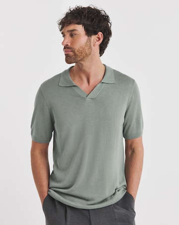 Folio Green Open Neck Knitted Polo