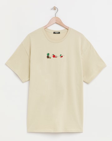 Simply Be Sand Fruit Embroidered T-Shirt
