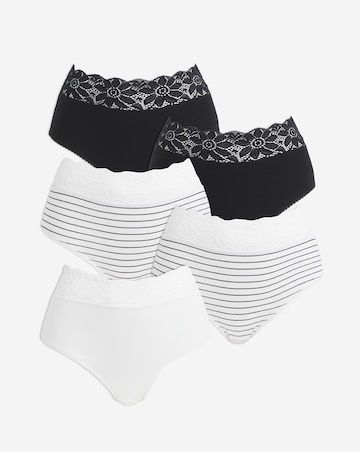 Pretty Secrets (5 Pack) Lace Top Full Brief Knickers Mono Stripe