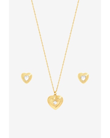 Inicio Gold Crystal Ridged Heart Set