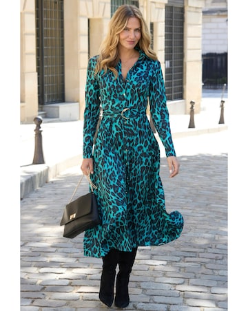 Sosandar Belted Animal Printed Shirt Dress