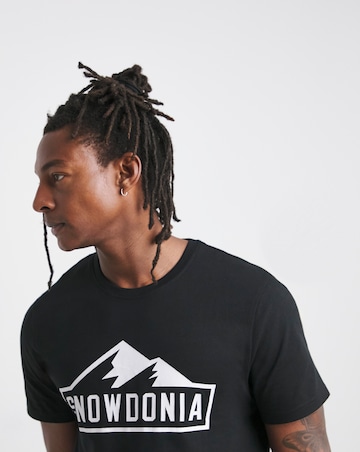 Snowdonia Black Chest Print T Shirt