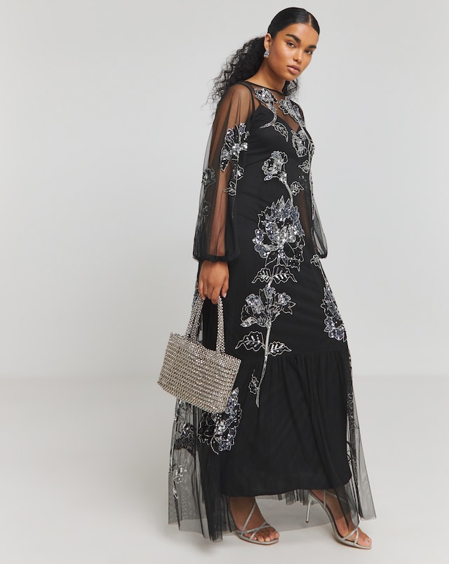 Maya Curve Embellished Trapeze Dress