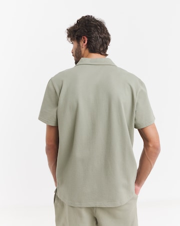 Seersucker Revere Collar Jersey Shirt- Khaki