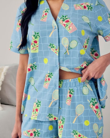 Chelsea Peers Organic Cotton Pyjama Shorts Set Tennis & Cocktails Print