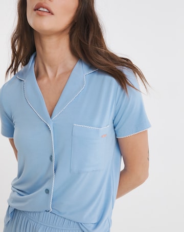 Figleaves Picot Trim Button Through Pyjama Shortie Set