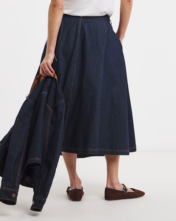 Indigo Seamed Full Circle Midi Skirt