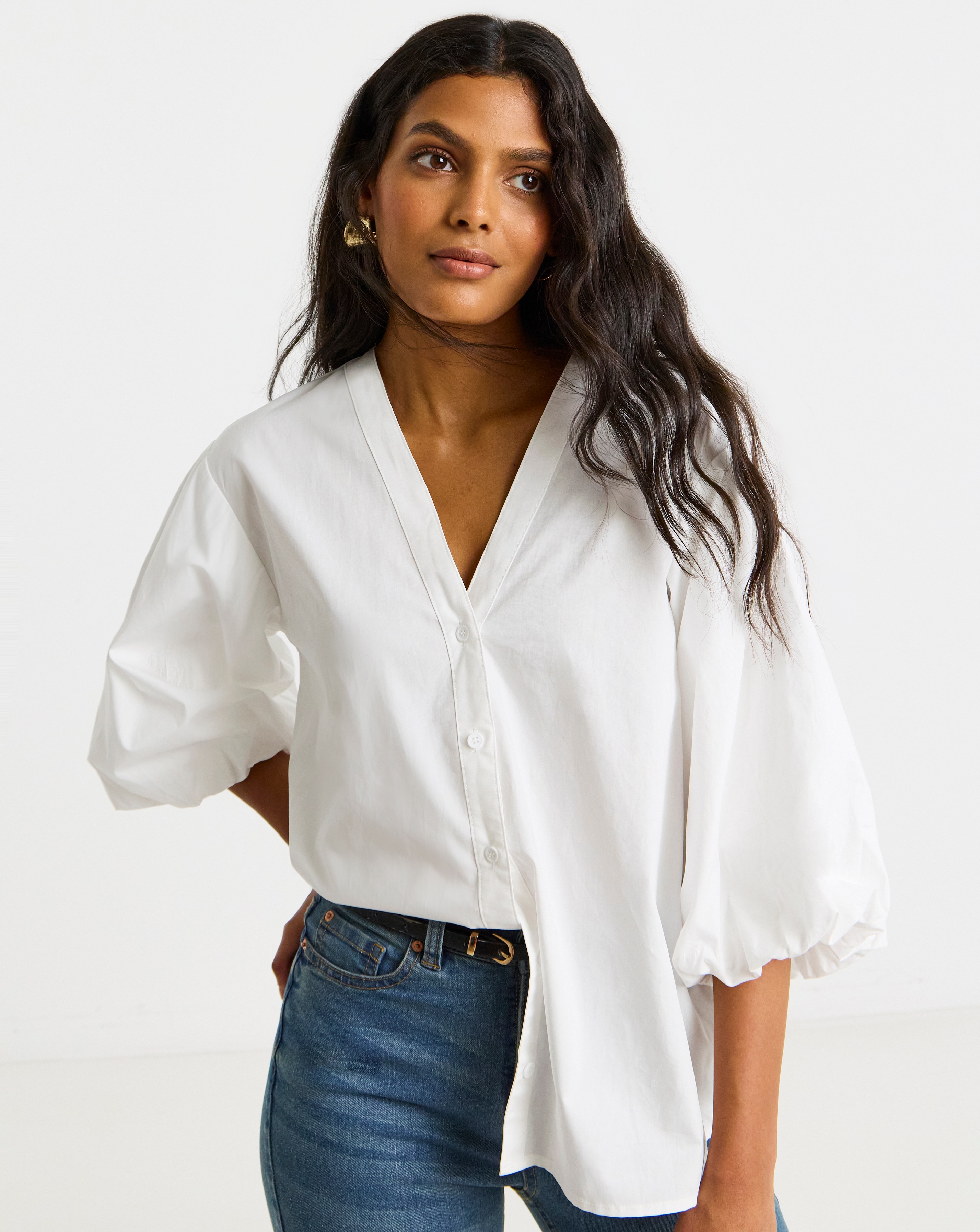 Simply Be White Pure Cotton Button Through Blouse | JD Williams