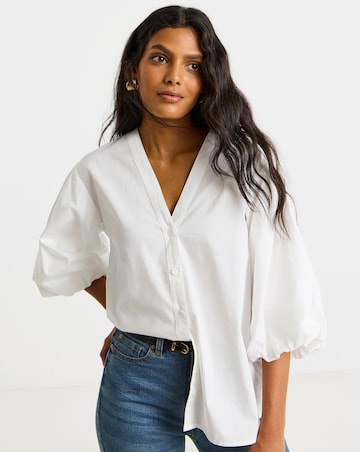 Simply Be White Pure Cotton Button Through Blouse