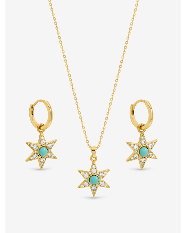 Inicio 14Ct Real Gold Plated Turquoise Star Trio Set - Gift Box