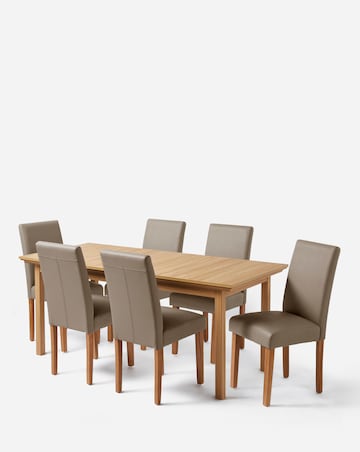 Julipa Ashford Extending 6 to 8 Seater Table with 6 Ava Leather Chairs