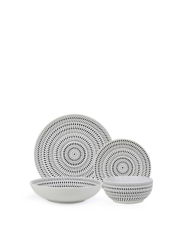 Waterside White Pad Print 16 Piece Dinner Set