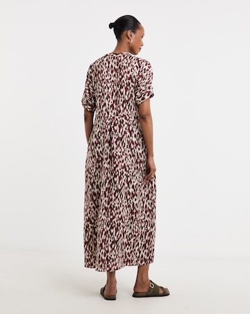 Collarless Placket Smock Dress