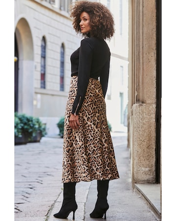 Sosandar Leopard Print Bias Midi Skirt