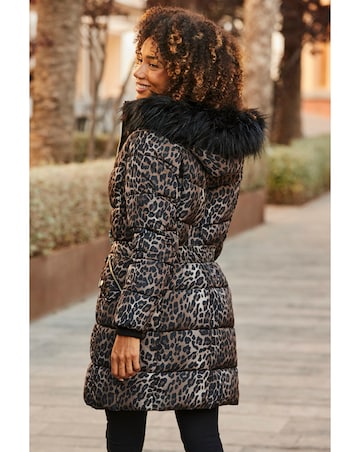 Sosandar Animal Print Padded Coat