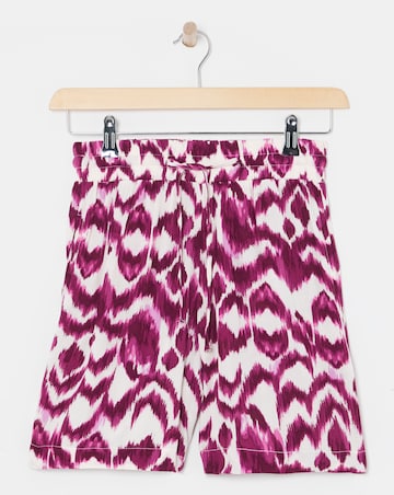 Pink Print Crinkle Shirred Waist Shorts