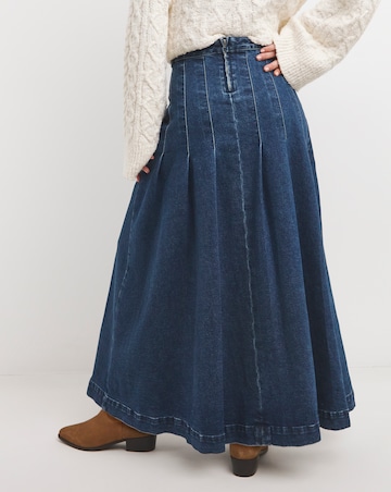 Indigo Maxi Pleat Detail Denim Skirt