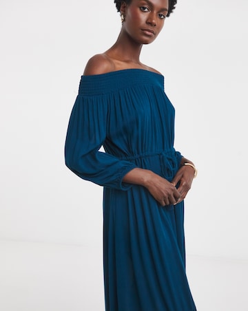 Crinkle Bardot Midi Dress