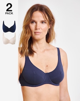 Slimma (2 Pack) Cotton Wired Full Cup Bras (B-G) Blush/Navy