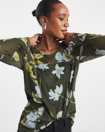 Joe Browns Spring Days Khaki Long Sleeve Mesh Top