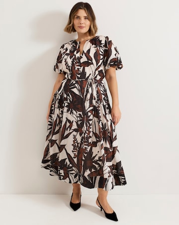 Phase Eight Zarah Printed Puff Sleeve V Neck Midi Dress