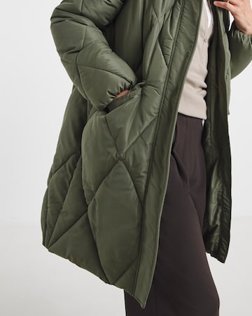 Khaki Mid Length Quilted Coat