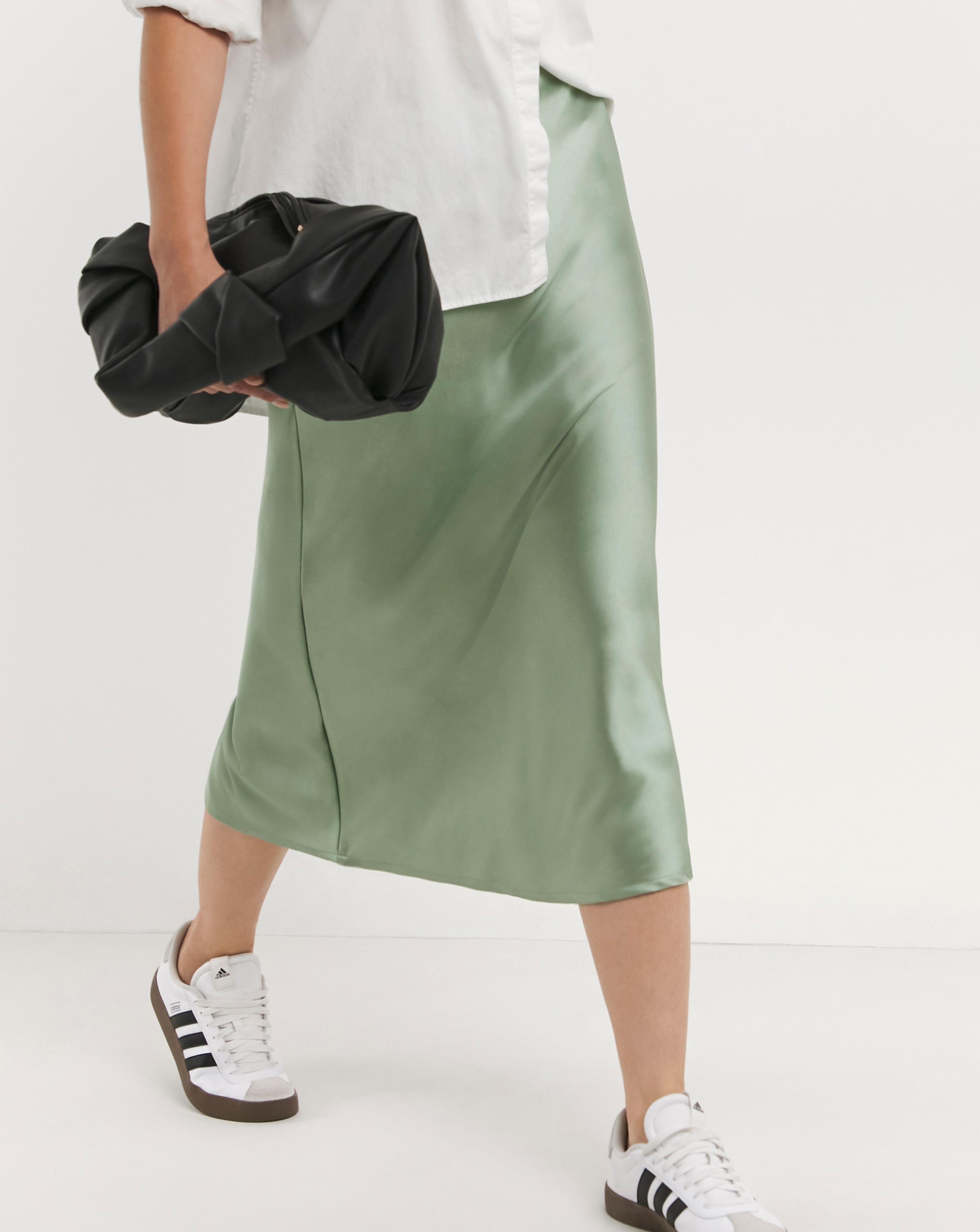 Soft Green Satin Slip Maxi Skirt | JD Williams