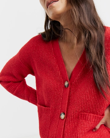 Red Button Rib Cardigan