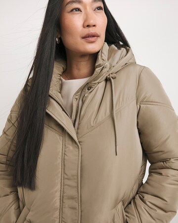 Taupe Mid Length Padded Coat