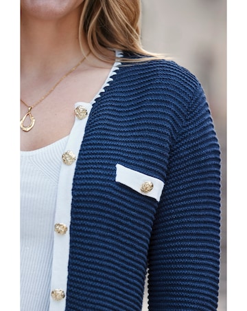 Sosandar Tipped Trophy Cardigan with Gold Button Detail