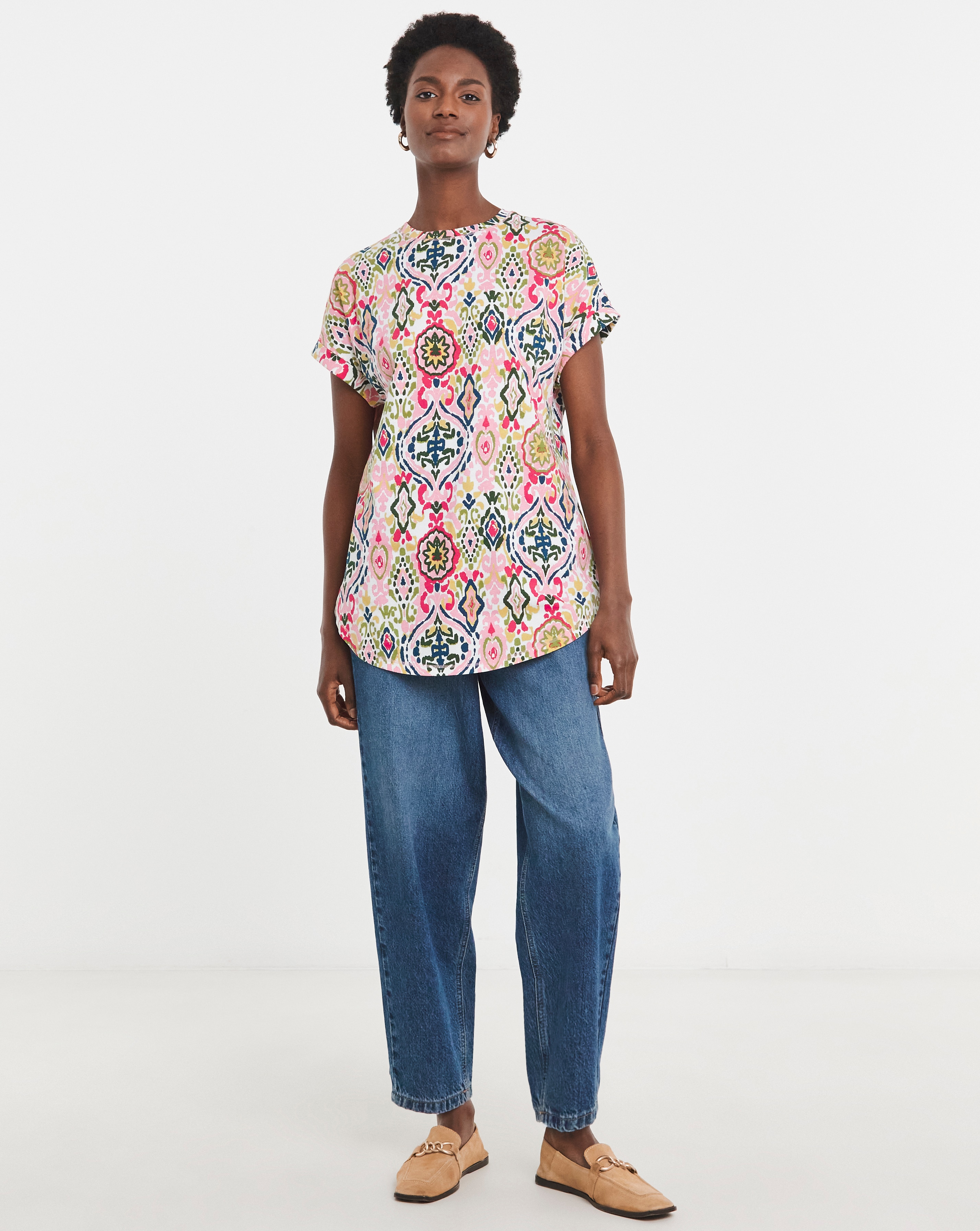 Pure Cotton Longline Short Sleeve Curved Hem Top | JD Williams