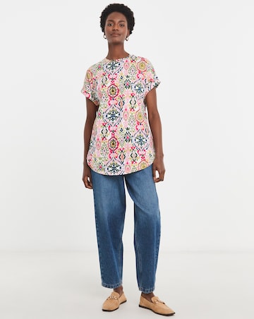 Pure Cotton Longline Short Sleeve Curved Hem Top