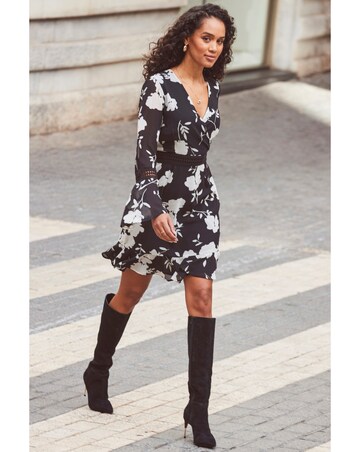 Sosandar Floral Fluted Hem Dress