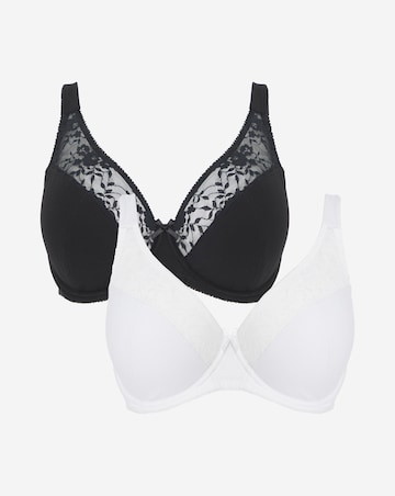 Pretty Secrets (2 Pack) Cotton Lace Full Cup Wired Bras (B-G) White/Black