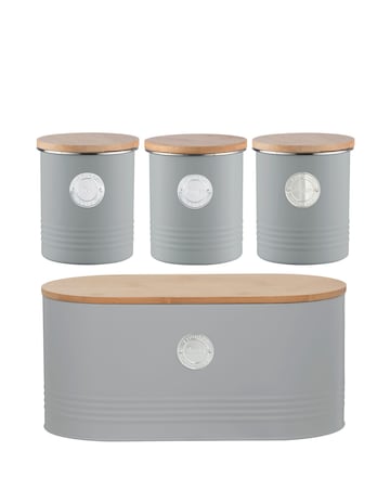 Typhoon Living 4 Piece Bread Bin and Canister Grey Storage Set