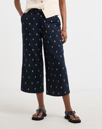 Pure Cotton Textured Cropped Wide Leg Culottes