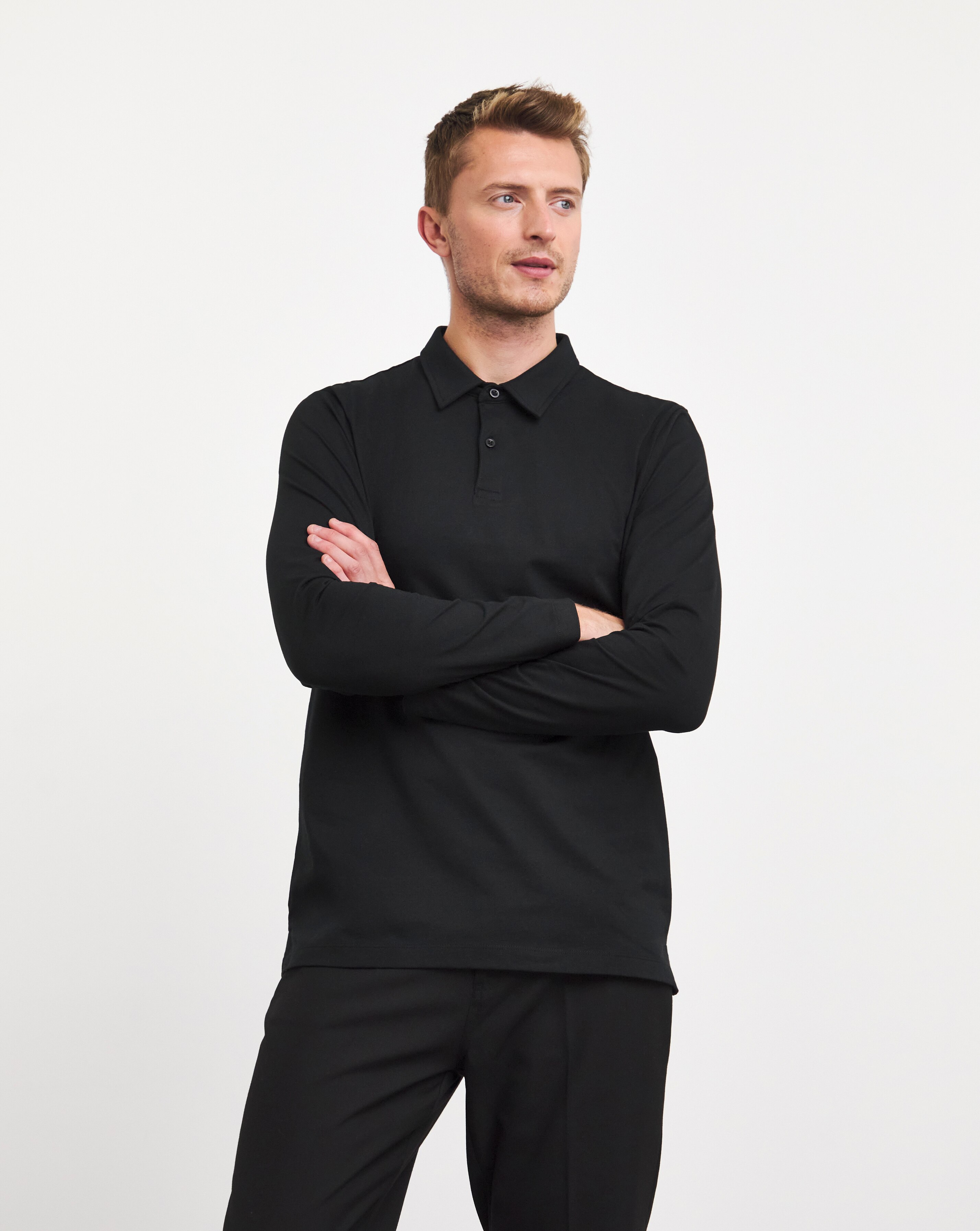 Long Sleeve Jersey Polo- Black