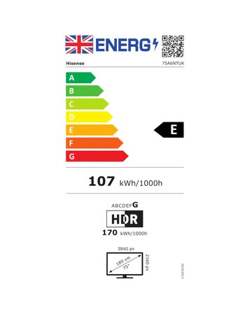 Hisense 75in 75A6NTUK Smart 4K UHD HDR LED TV with Amazon Alexa