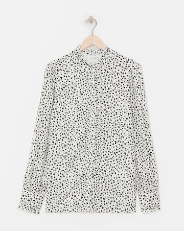 Womens Frill Detail Long Sleeve Blouse - Ivory Print