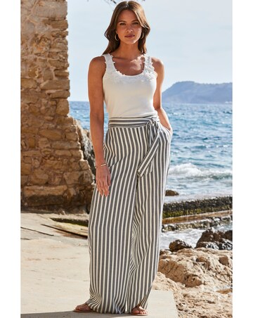 Sosandar Black and White Stripe Wide Leg Trousers