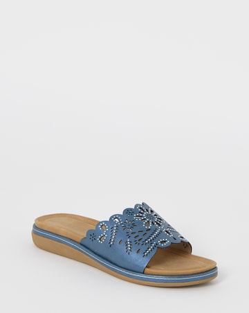 Cushion Walk Navy Floral Slide Sandals - Wide Fit (E)