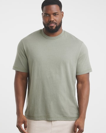 Linen Blend Relaxed Fit T-Shirt- Khaki